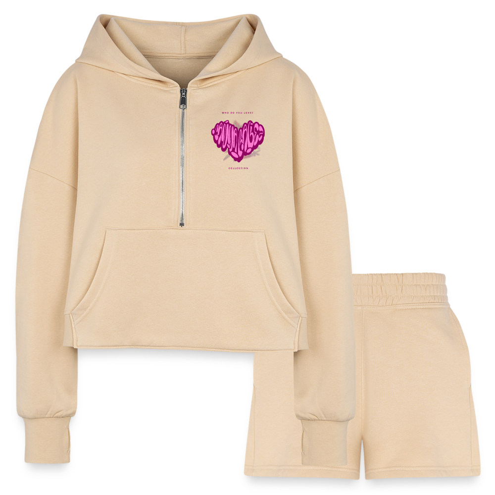 Who Do You Love-Cropped Hoodie &amp; Jogger Short Set -for Cannababez - nude