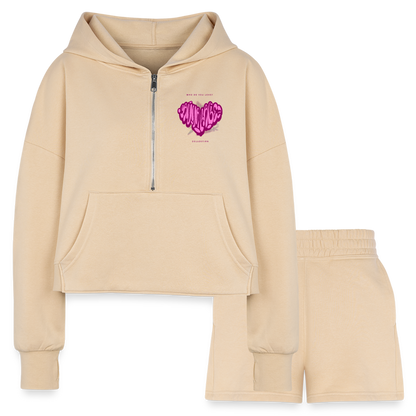 Who Do You Love-Cropped Hoodie &amp; Jogger Short Set -for Cannababez - nude